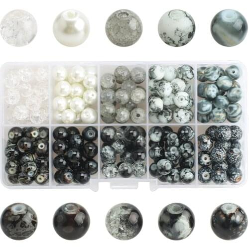 Box Set 200Pcs 8mm Natural Stone Beads Black Round Glass Pearl Spacer for Jewelry Making DIY Handmade Charm Bracelet Necklace