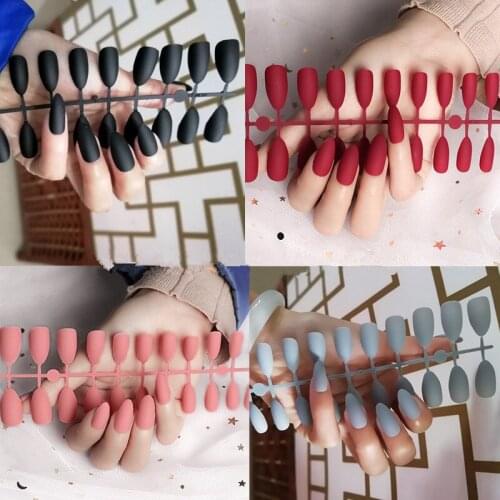 24Pcs/Set Matte Full Cover False Nail Tips With Glue Nail Art Manicure Matte Tips For False Fake Nails Extension For Nails Tips
