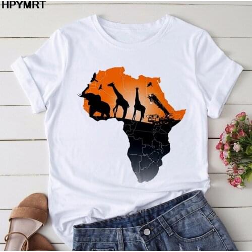 2020 new summer tees Africa Map giraffe printed T shirt Women hipster fashion T-shirt female Harajuku white tops Tshirt clothing