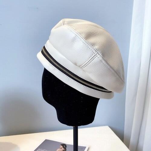 2020 New Womens Hat PU Leather French Artist Beret Cap Fashion Zipper Beret For Women Girls Soft Fashion French Painter Berets