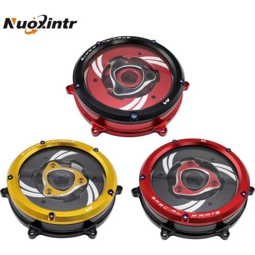 Nuoxintr CNC Motocross Transparent Clutch Cover kit For Ducati Panigale V4 Speciale V4S 2018 2019 Engine Protector
