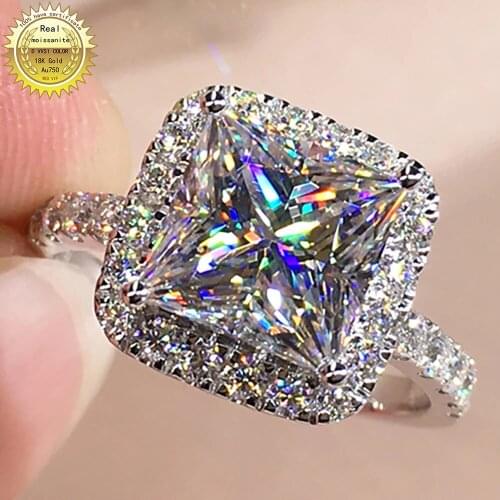 Solid Au750 18K Gold ring 1 2 3 4 5 Carat D color VVS Princess Square cut wedding ring