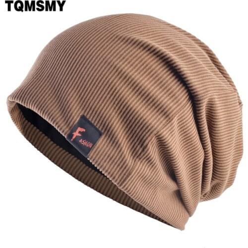 Solid color stripe fabric hats For women Autumn beanies double layer Turban hat Unisex Hip Hop caps men spring cap knitting Bone