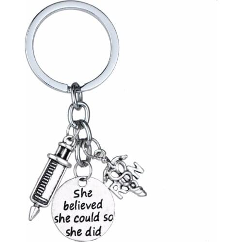 She Believed She Could So She Did Syringe Caduceus Charms Keychain Physicians Medical Doctor Nurse Keyring Graduation Gifts