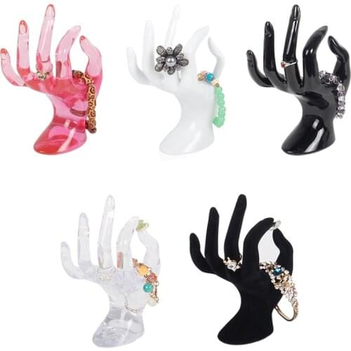 Plastic Mannequin Hand Finger Ring Bracelet Bangle Jewelry Display Stand Holder White Transparent Black Pink 17cm*8cm