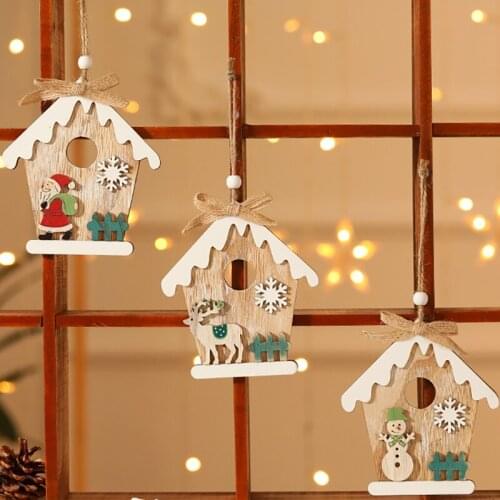 Santa Claus Pendants Christmas Xmas Tree Hanging Ornaments DIY Wood Crafts For Home Christmas Party New Year Decorations