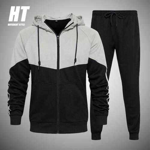 Mens Sets TrackSuit Casual Autumn Long Sleeve Zipper Jacket 2 PCS Sweatpant Male Hoodie Sportswear Patchwork Joggers Suit Men