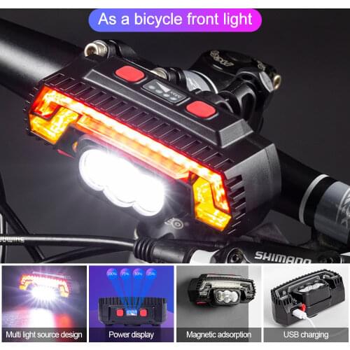 3T6+L2 LED Multifunction Sensor Induction Headlamp Bicycle Headlight Tail Light USB Charging Waterproof Fishing Light Work light