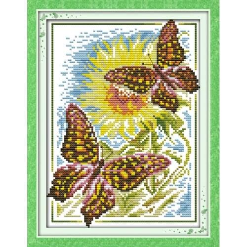 Everlasting Love The Butterfly Sunflower Chinese Cross Stitch Kits Ecological Cotton Stamped DIY New Year Decorations For Home