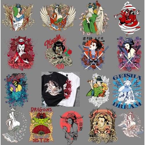 Japanese Kabuki Heat Transfer Patches For Clothes Heat Thermal Stickers DIY Washable T-Shirts Iron On Transfer Girls Patches