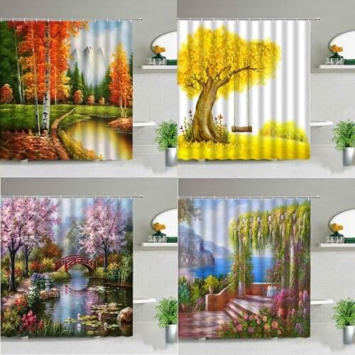 Country river flower decorative curtains Shower curtain curtain in bathroom shower Curtains in the living room Set for bathroom