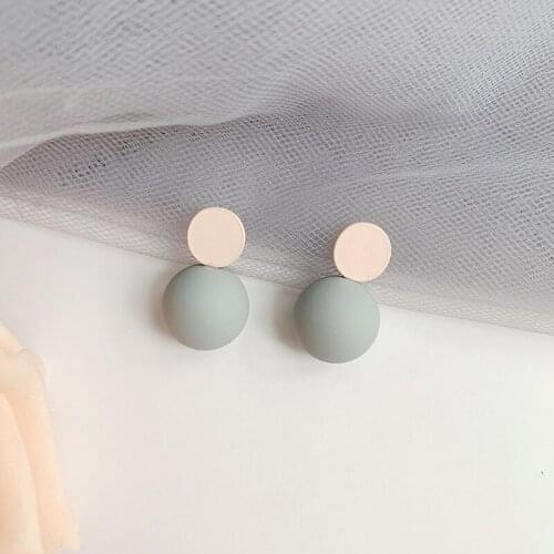 Fashion Simple Geometric Round Ball Earrings Korean Elegant Womens Blue Pink Stud Earrings Charming Ladies Party Jewelry