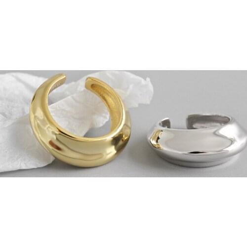 1PC minimalist Authentic S925 Sterling Silver FINE Jewelry Glossy concave-convex Surface Band Rings adjust J496