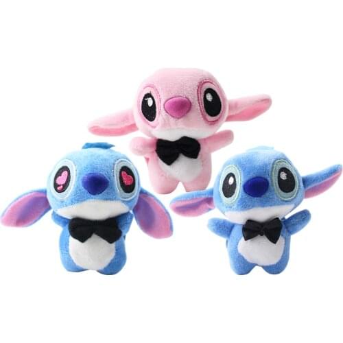 3Styles 8cm Lilo and Stitch Plush Pendant Big Eyes Stitch Keychains Soft Stuffed Animals Toys Gift