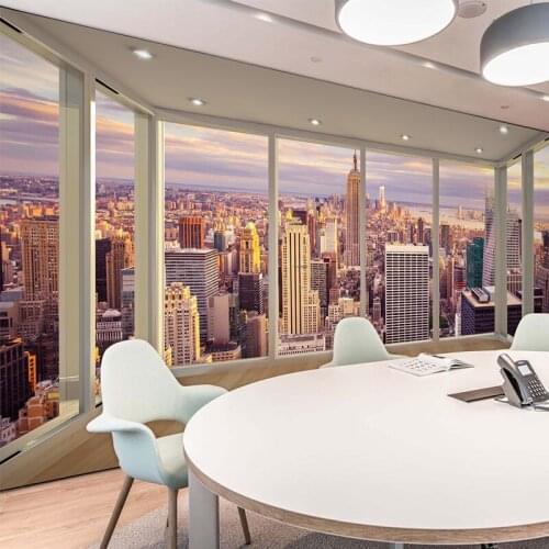 3D visual space extension wallpaper office webcast background wall western restaurant decoration window landscape wallpaper