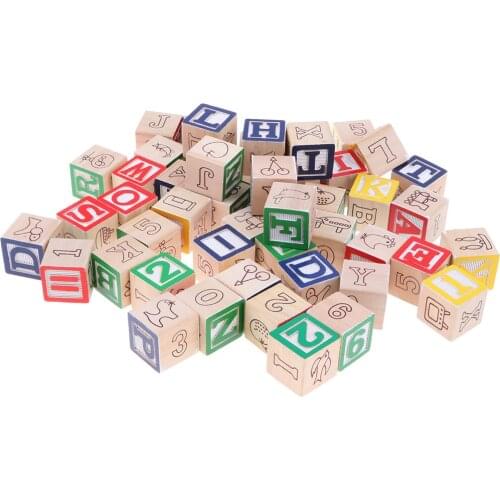 50pcs Colored Printed ABC Alphabet Number Cubes Stacking Blocks Kids Toy