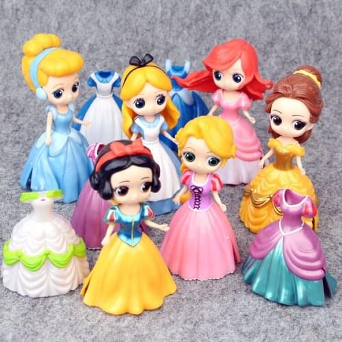 6pcs/set Cartoon Cute Fairy Tale Princess Belle snow White Alice Cinderella Cloth Changeable Pvc Model Figure Toys for Girls