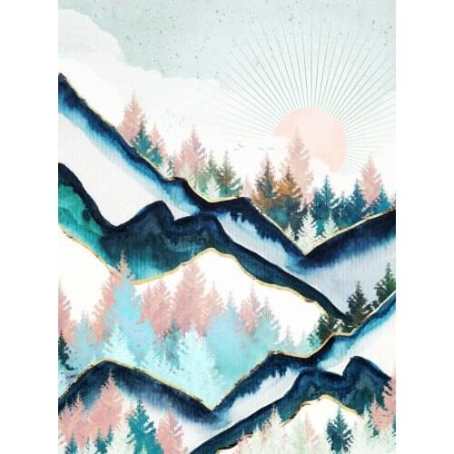 Winter Forest Pink Blue Abstract Poster Landscape Print Wall Art Canvas Painting Wall Picture For Living Room Home Decoration