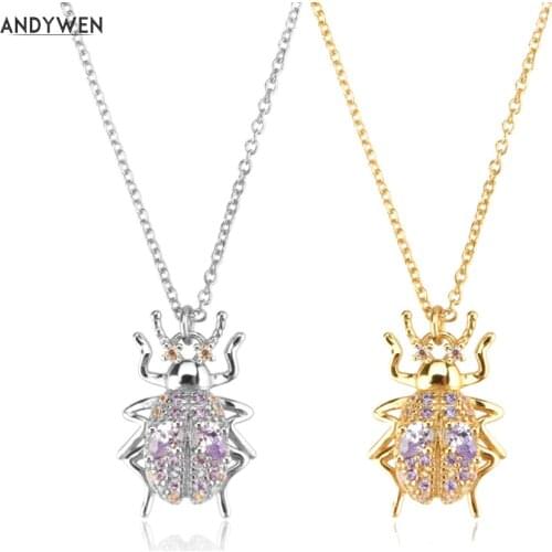 ANDYWEN 925 Sterling Silver Gold House OF Beetles Wisdom Beetles Wisdom Beetles Long Chain Choker Necklace For Party Jewelry
