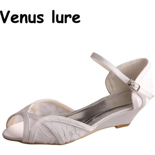 White Peep Toe Wedge Sandal Lace Women Lace Mesh Summer Sandal for Wedding