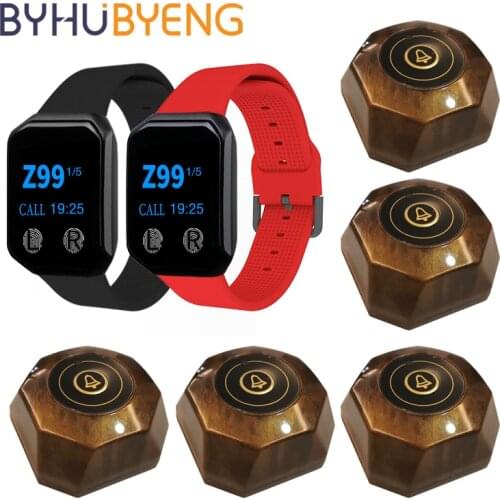 BYHUBYENG 2PCs Watches 5Pcs Buttons Wireless Waiter Calling System Receiver Pager Restaurant Customer Service Relogio Digital