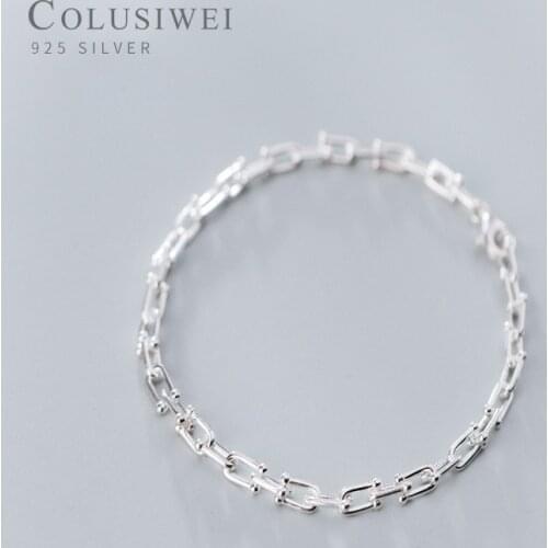 COLUSIWEI Genuine 925 Sterling Silver Simple Geometric Bracelet for Women Silver Bracelet Female Fashion Jewelry Accessories