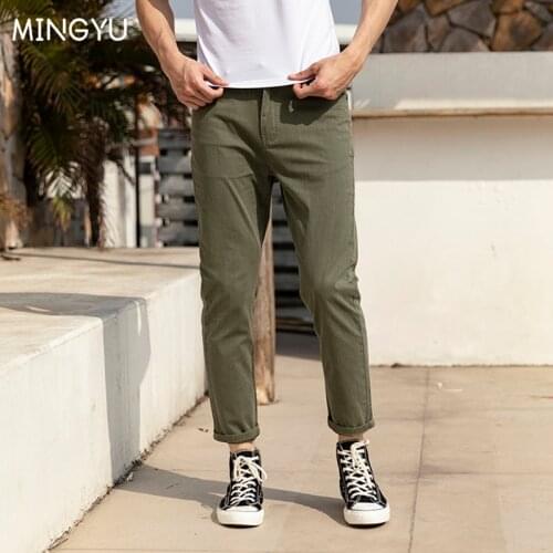 Mingyu Brand Ankle-Length Pants Men High Quality Straight Fit Mens Business Joggers Pant ArmyGreen Stretch Casual Trousers Male