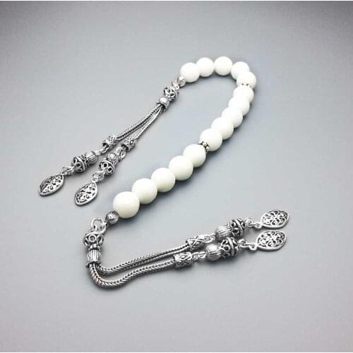 White Coral Stress Chain Polshak Mascot Rosary 10 mm. 925 Setting Silver Decorated Rosary