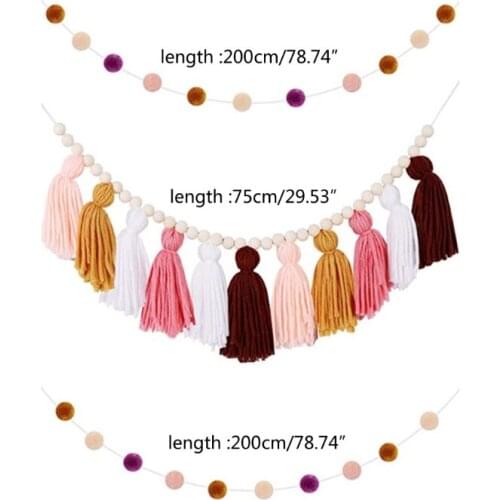M17D Colorful Nordic Wall Decor with Pastel Pom Pom Garland Yarn for Girls Bedroom Birhday Party Toddler Playroom