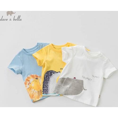 DBM10603 dave bella summer baby boy clothes children print t-shirt infant toddler high quality pullover kids fashion tees