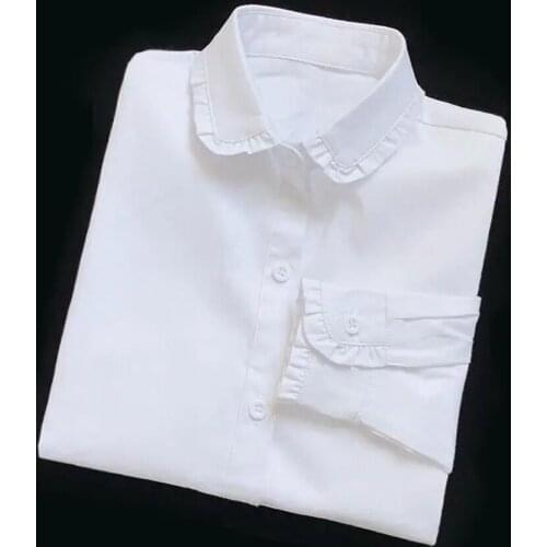 Autumn New Teeange Kids Cotton White Long Sleeve Blouses For Girls Lace Collar Shirt 4-14 Years Children School Clothing 12 13 8