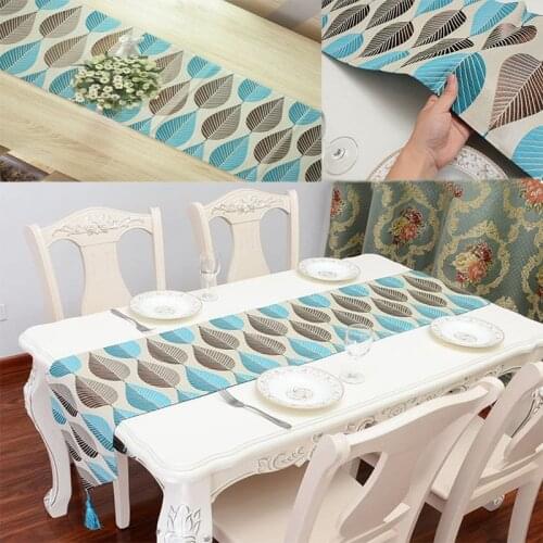 Cotton Linen Table Runner Leaf Jacquard Pattern Kitchen Runners with Tassel Modern Wedding Party Dining Table Decor Home Textile
