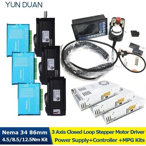 Nema34 86MM Closed Loop Stepper Motor Driver 4.5Nm 8.5Nm 12Nm Hybird Easy Servo +Power Supply+3 Axis Offline Controller+MPG Kit