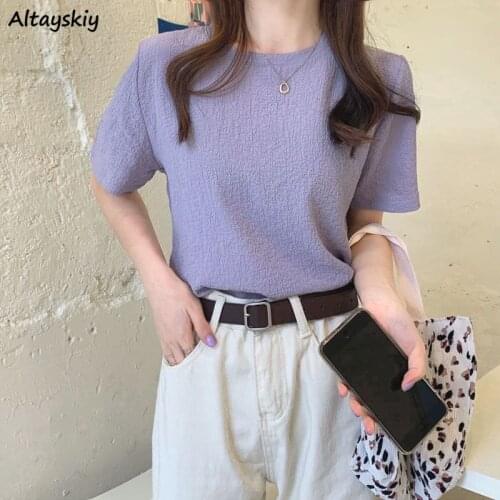 T-shirt Women O-neck Chiffon Solid All-match Basic Tees Student Minimalist Female Leisure Hot Sale Loose Chic Soft Korean Style