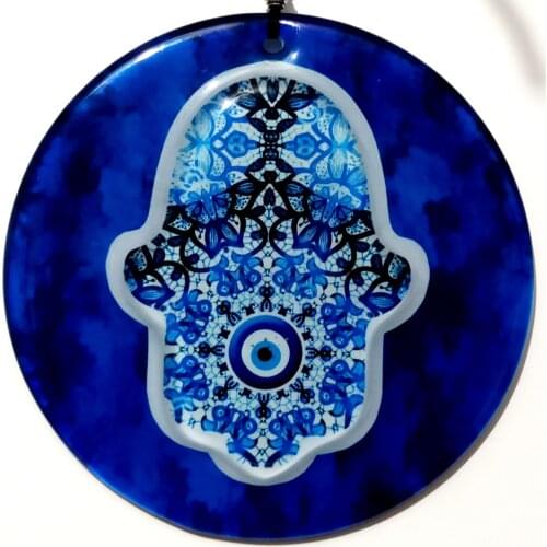 Midnight Blue Abundance Hand Evil Eye Beaded Fusion Glass Wall Ornament