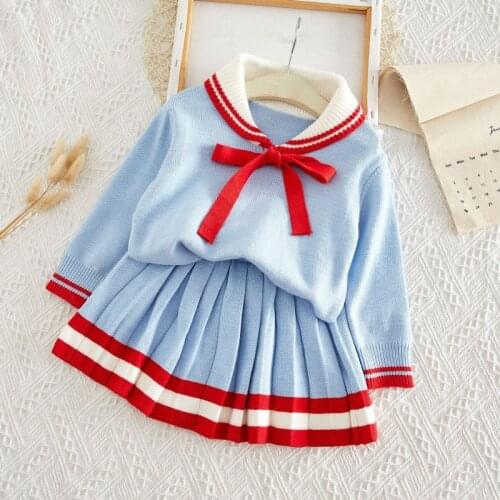 Jargazol Girls Winter Clothes 2020 Baby Girl Cute Dress Long-Sleeve Knitted Pullover + Dress Bow Tie 2pcs Children Knitwear Suit