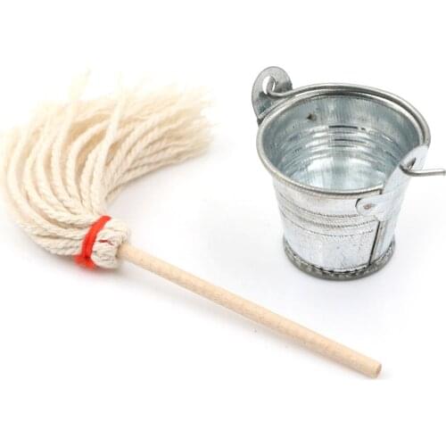 Scale 1:12 Dollhouse Miniature Kitchen Garden Mop Bucket Classic Pretend Play Furniture Cute Toys Creative Gifts Presents