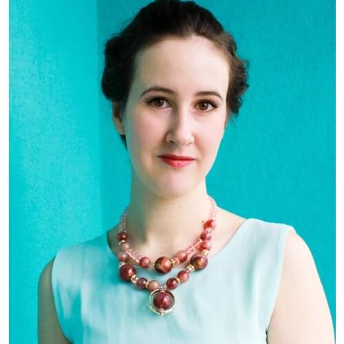 MayJim Statement Vintage Glass Choker Necklace sets Natural pattern Big Acrylic bead Bohemia gold chain bridal fashion women