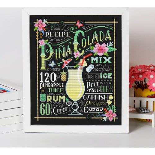 PINA COLADA cross stitch kits word pattern aida fabric 18ct 14ct 11ct black canvas cotton thread embroidery kits DIY craft set