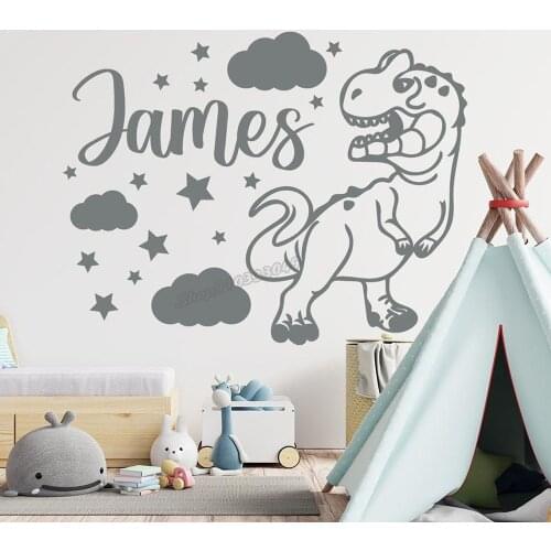 Dinosaur with name wall decal kids room decor boy name Custom wall Sticker dinosaur sticker Vinyl nursey boy bedroom decor B030