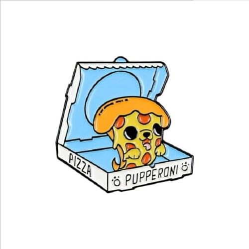 New Tide Takeaway Pizza Dog Brooch Meal Delivery Pizza Fashion Creative Puppy Food Student Cartoon Cute Decoration