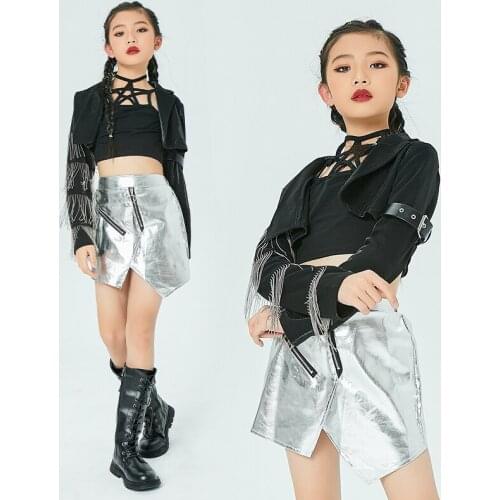 New Girls Jazz Dance Costumes Black Skirt Suit Modern Dance Hip Hop Clothes Kids Streetdance Performance Stage Outfits DQS6310