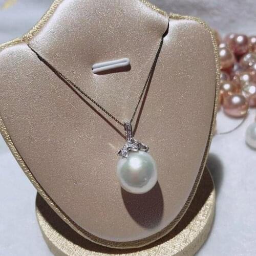 New nlay zircon white pink purple 12-13MM natural Edison pearl 925 sterling silver women gift pendant with chain