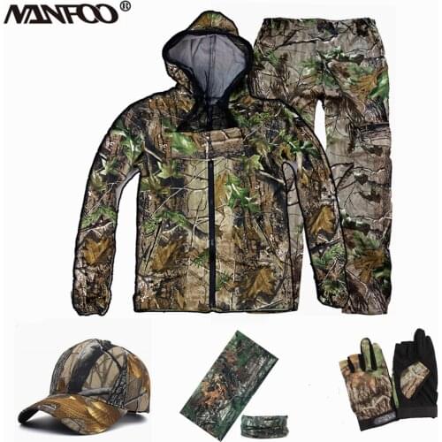NEW Spring Autumn Bionic Camo Fishing Clothing Anti-mosquito Hooded Fishing Suit Lightweight Camo Hunting Suit for Men Women