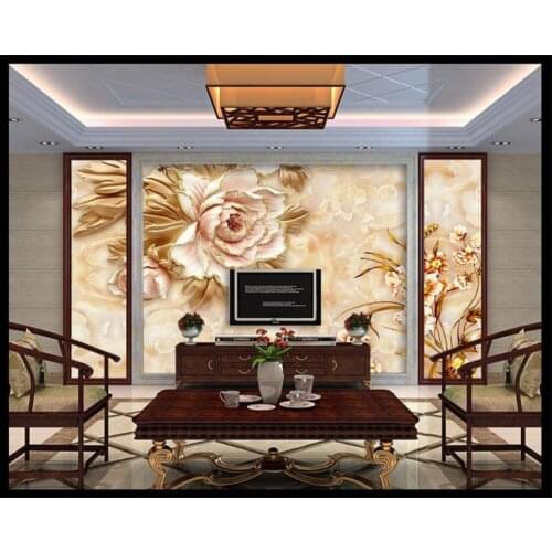 Beibehang Custom Wallpaper Peony Relief Background Wall Marble Floral Mural Jade Texture TV Sofa Background Mural 3d wallpaper