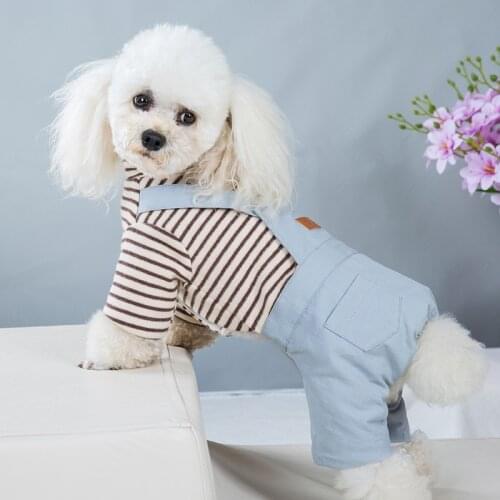 Pet Clothing Casual Striped Straps Jumpsuit Pet Clothes Cotton Cold-proof Warm Small Dogs Cotton-Padded Clothes