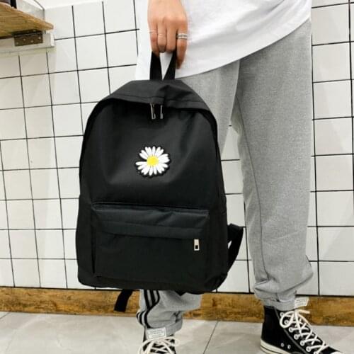 2020 New Solid Backpack Girl School Bags For Teenage College Wind Women School Bag Nylon Daisy Printing High Student Bag Black
