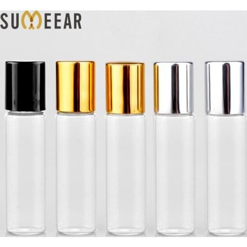 Wholesale 100 Pieces/Lot Mini Glass Perfume Bottles With Roll On Empty Cosmetic Essential Oil For Travel With Steel Ball Bottle