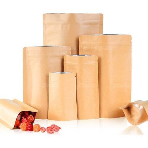 100pcs Ziplock Seal Kraft Paper Bag Stand Up Sealable Pouch for gifts sweets and candy food tea retail package paper