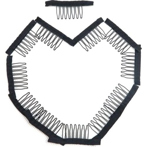 Free Shipping HARMONY 80 Pieces 7-teeth black polyester cloth attached wig combs sewed into ponytail wigs combs insert wig clips